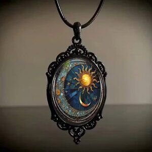 Black CELESTIAL Sun Moon Pendant Necklace